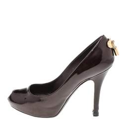 مملوكة مسبقًا حذاء كعب عالي لوي فيتون أوه ريلي! جلد عنابي داكن لامع مقدمة مفتوحة مقاس 35