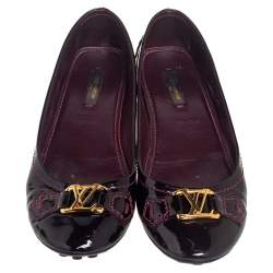 Pre Owned حذاء فلات باليه أكسفورد لوي فيتون جلد لامع عنابي مقاس 37