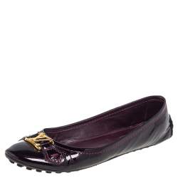 Pre Owned حذاء فلات باليه أكسفورد لوي فيتون جلد لامع عنابي مقاس 37