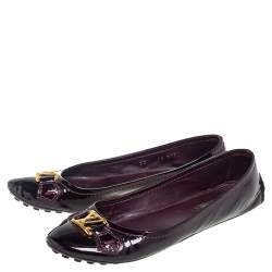 Pre Owned حذاء فلات باليه أكسفورد لوي فيتون جلد لامع عنابي مقاس 37