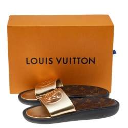 مملوكة مسبقًا Louis Vuitton Gold Leather Sunbath Flat Slides Size 39