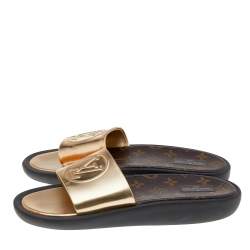مملوكة مسبقًا Louis Vuitton Gold Leather Sunbath Flat Slides Size 39