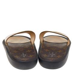 مملوكة مسبقًا Louis Vuitton Gold Leather Sunbath Flat Slides Size 39