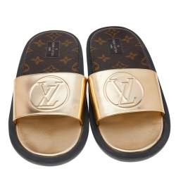 مملوكة مسبقًا Louis Vuitton Gold Leather Sunbath Flat Slides Size 39