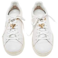 مملوكة مسبقًا Louis Vuitton White Leather Frontrow Logo Embellished Lace Up Sneakers Size 38.5