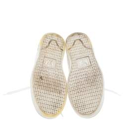 مملوكة مسبقًا Louis Vuitton White Leather Frontrow Logo Embellished Lace Up Sneakers Size 38.5
