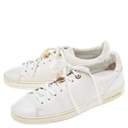 مملوكة مسبقًا Louis Vuitton White Leather Frontrow Logo Embellished Lace Up Sneakers Size 38.5