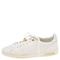 مملوكة مسبقًا Louis Vuitton White Leather Frontrow Logo Embellished Lace Up Sneakers Size 38.5