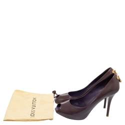 Pre Owned حذاء كعب عالي لوي فيتون أو ريلي! جلد بنفسجي لامع بمقدمة مفتوحة مقاس 40.5