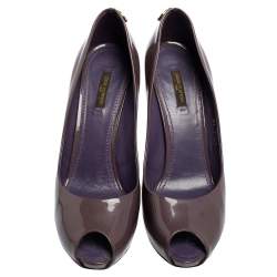 Pre Owned حذاء كعب عالي لوي فيتون أو ريلي! جلد بنفسجي لامع بمقدمة مفتوحة مقاس 40.5