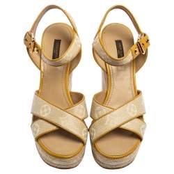 Pre Owned صندل إسبادريل لوي فيتون فورمينتيرا جلد وكانفاس مونوغرامي أصفر/بيج مقاس 38 