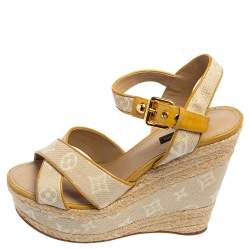 Pre Owned صندل إسبادريل لوي فيتون فورمينتيرا جلد وكانفاس مونوغرامي أصفر/بيج مقاس 38 