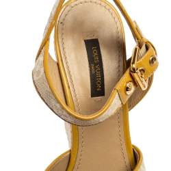 Pre Owned صندل إسبادريل لوي فيتون فورمينتيرا جلد وكانفاس مونوغرامي أصفر/بيج مقاس 38 