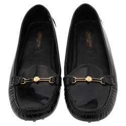 Pre Owned Louis Vuitton Black Patent Leather Logo Embellished Loafer Size 36