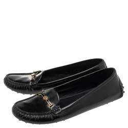 Pre Owned Louis Vuitton Black Patent Leather Logo Embellished Loafer Size 36