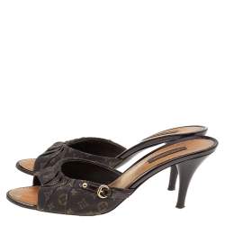 Pre Owned صندل سلايد لوي فيتون جلد لامع وكانفاس مونوغرامي بني مقاس 38