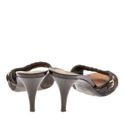 Pre Owned صندل سلايد لوي فيتون جلد لامع وكانفاس مونوغرامي بني مقاس 38