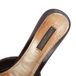 Pre Owned صندل سلايد لوي فيتون جلد لامع وكانفاس مونوغرامي بني مقاس 38