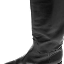 Pre Owned Louis Vuitton Black Leather Mid Calf Boots Size 36.5