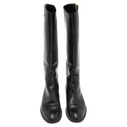 Pre Owned Louis Vuitton Black Leather Mid Calf Boots Size 36.5