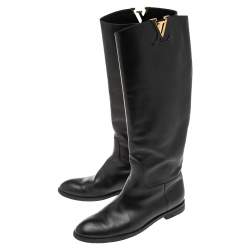 Pre Owned Louis Vuitton Black Leather Mid Calf Boots Size 36.5