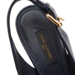 مملوكة مسبقًا Louis Vuitton Blue Leather Espadrille Wedge Slingback Sandals Size 38.5
