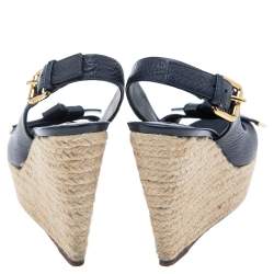 مملوكة مسبقًا Louis Vuitton Blue Leather Espadrille Wedge Slingback Sandals Size 38.5