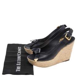 مملوكة مسبقًا Louis Vuitton Blue Leather Espadrille Wedge Slingback Sandals Size 38.5