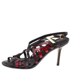 Pre Owned صندل لوي فيتون جلد لامع بني بسيور مقاس 37.5