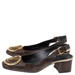 Pre Owned Louis Vuitton Brown Monogram Canvas Madeleine Slingback Pumps Size 37