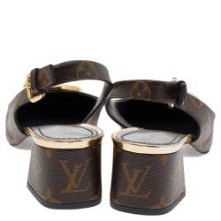 Pre Owned Louis Vuitton Brown Monogram Canvas Madeleine Slingback Pumps Size 37