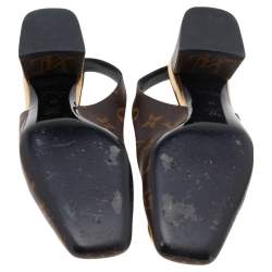 Pre Owned Louis Vuitton Brown Monogram Canvas Madeleine Slingback Pumps Size 37