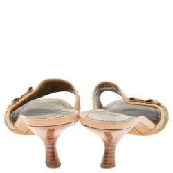 Pre Owned Louis Vuitton Green Monogram Denim Bow Detail Slide Sandals Size 38