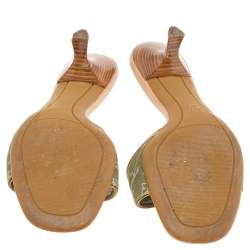 Pre Owned Louis Vuitton Green Monogram Denim Bow Detail Slide Sandals Size 38