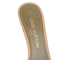 Pre Owned Louis Vuitton Green Monogram Denim Bow Detail Slide Sandals Size 38