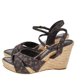 مملوكة مسبقًا  Louise Vuitton Monogram Idylle Canvas Majorca Espadrille Wedge Sandals Size 40.5
