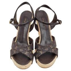 مملوكة مسبقًا  Louise Vuitton Monogram Idylle Canvas Majorca Espadrille Wedge Sandals Size 40.5
