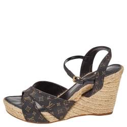مملوكة مسبقًا  Louise Vuitton Monogram Idylle Canvas Majorca Espadrille Wedge Sandals Size 40.5