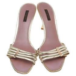 Louis Vuitton Gold Leather Open Toe Slide Sandals Size 40