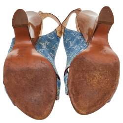 Louis Vuitton Blue Monogram Denim and Leather Slingback Sandals Size 38.5