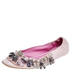 Louis Vuitton Pink Leather Embellished Ballet Flats Size 37.5