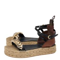 Pre Owned صندل إسبادريل لوي فيتون سير كاحل سبرينغ هيل جلد أسود/ بني مقاس 39.5