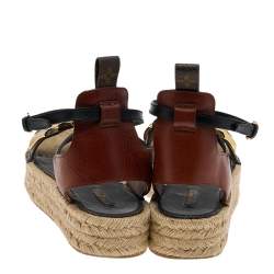 Pre Owned صندل إسبادريل لوي فيتون سير كاحل سبرينغ هيل جلد أسود/ بني مقاس 39.5