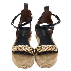 Pre Owned صندل إسبادريل لوي فيتون سير كاحل سبرينغ هيل جلد أسود/ بني مقاس 39.5