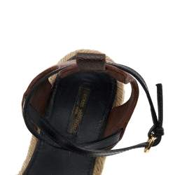 Pre Owned صندل إسبادريل لوي فيتون سير كاحل سبرينغ هيل جلد أسود/ بني مقاس 39.5