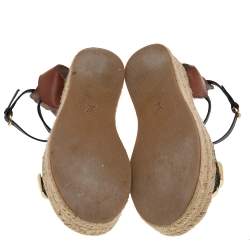 Pre Owned صندل إسبادريل لوي فيتون سير كاحل سبرينغ هيل جلد أسود/ بني مقاس 39.5