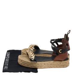 Pre Owned صندل إسبادريل لوي فيتون سير كاحل سبرينغ هيل جلد أسود/ بني مقاس 39.5