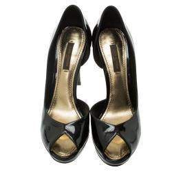Louis Vuitton Black Patent Peep Toe D'Orsay Pumps Size 36.5