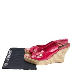Louis Vuitton Pink Patent Leather Embellished Wedge Platform Slingback Sandals Size 39.5