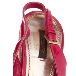 Louis Vuitton Pink Patent Leather Embellished Wedge Platform Slingback Sandals Size 39.5